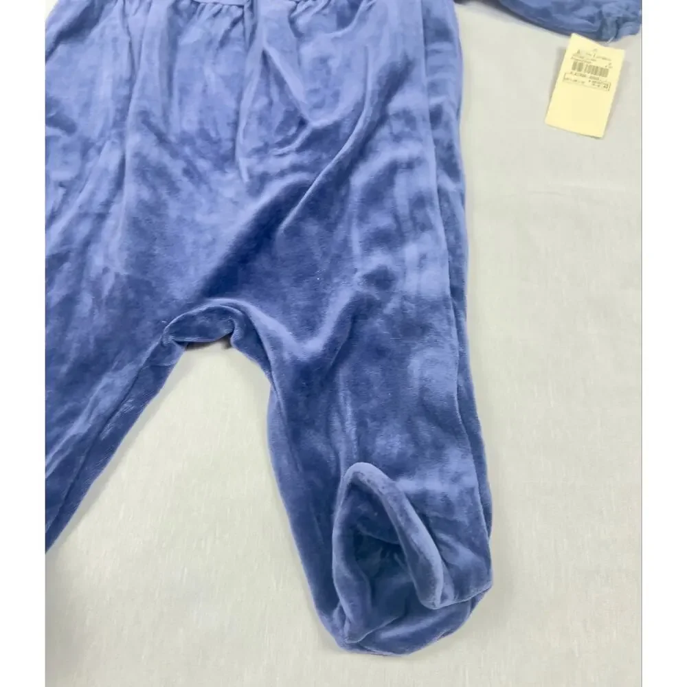 Vintage Ralph Lauren Baby 9M Navy Velour Footed Onesie Plaid Holiday NWT Y2K